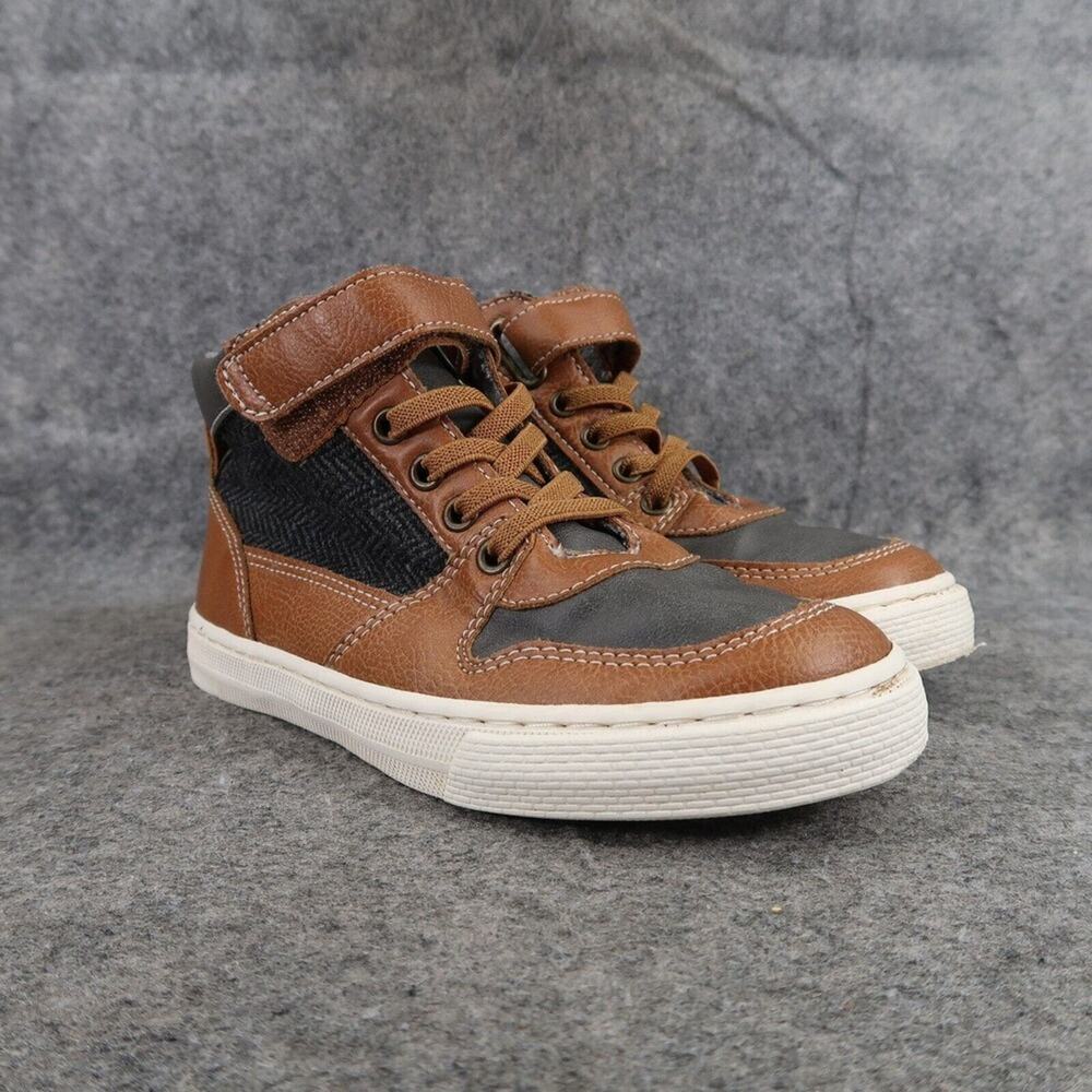 Gymboree Shoes Kids 13 Sneakers Boots High Top Casual Brown Grey Boys Easy On
